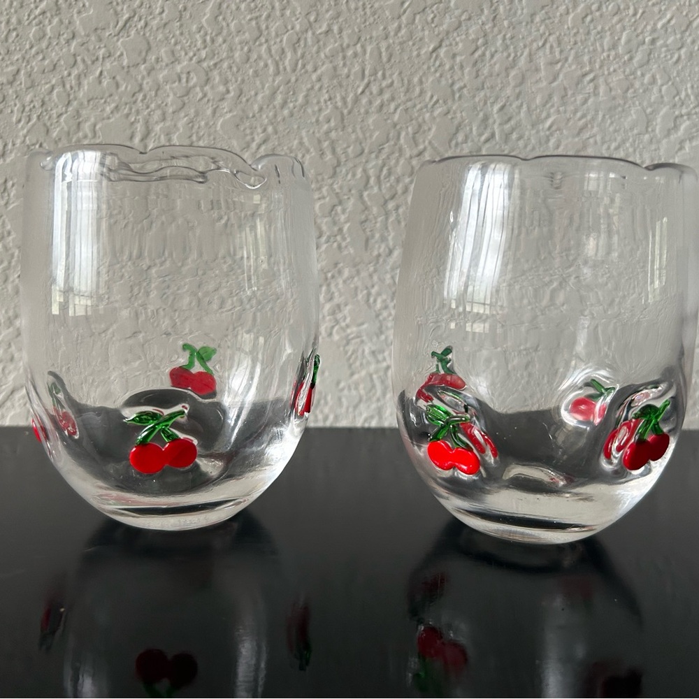 Cherry Embellished Stemless Glasses - Set of 2